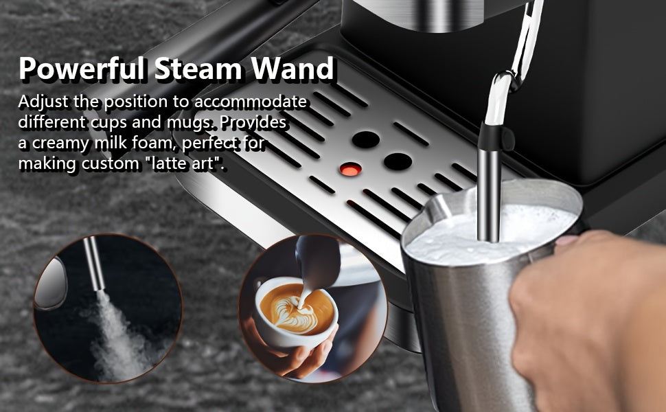 20 Bar Espresso Machine, Stainless Steel Espresso Coffee Machine For Cappuccino, Latte, Automatic Espresso Machine With 1.5L Removable Water Tank, Powerful Steam Wand, Built-In Milk Frother, One-Touch Single Or Double Shot