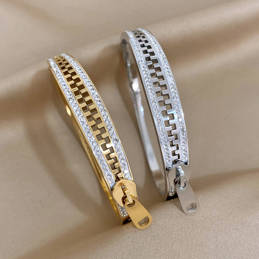 Original Zipper Bracelet Charm Bangle Stainless Steel Zip Hand Bracelets Gold Plated Luxury Jewelry for Women Designer