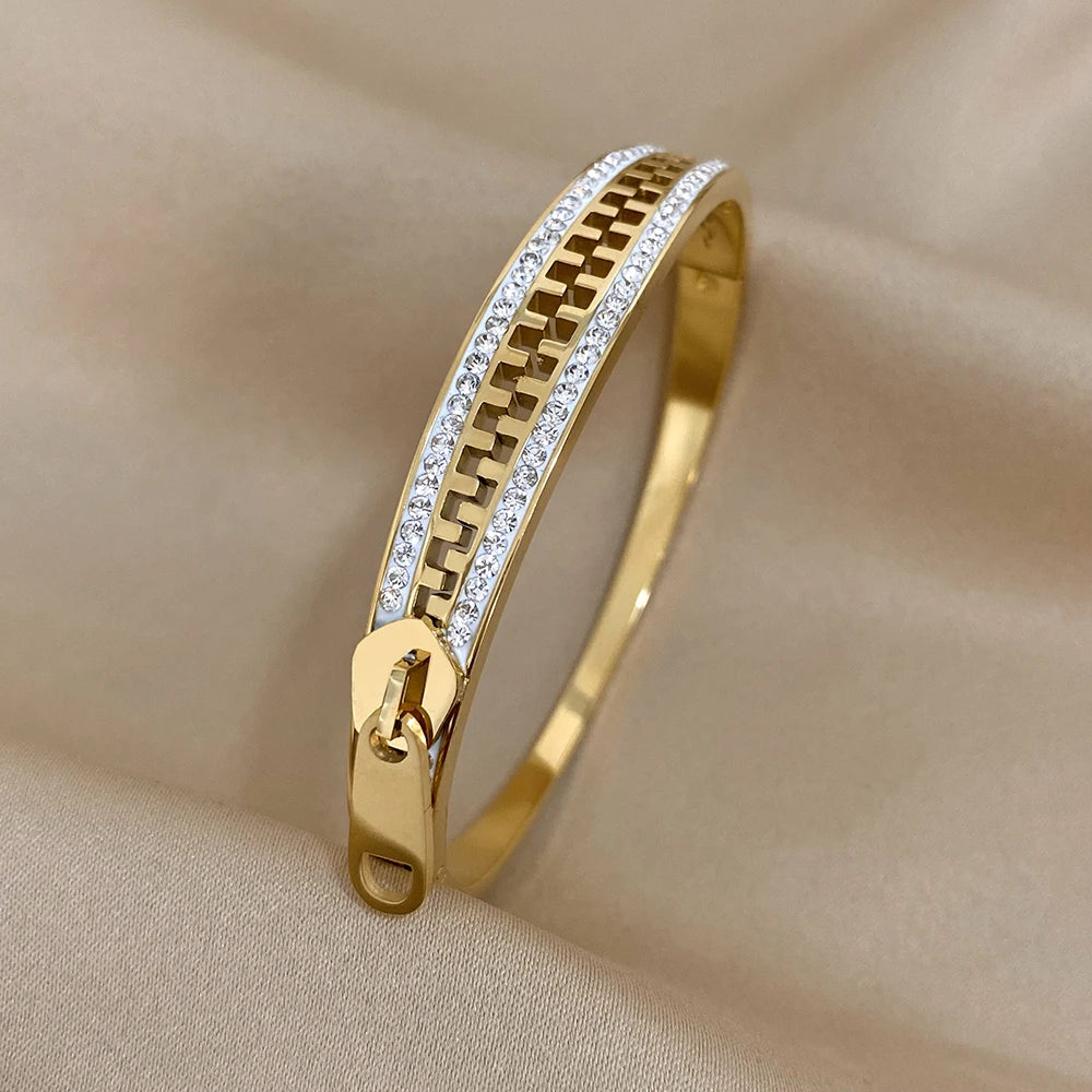 Original Zipper Bracelet Charm Bangle Stainless Steel Zip Hand Bracelets Gold Plated Luxury Jewelry for Women Designer