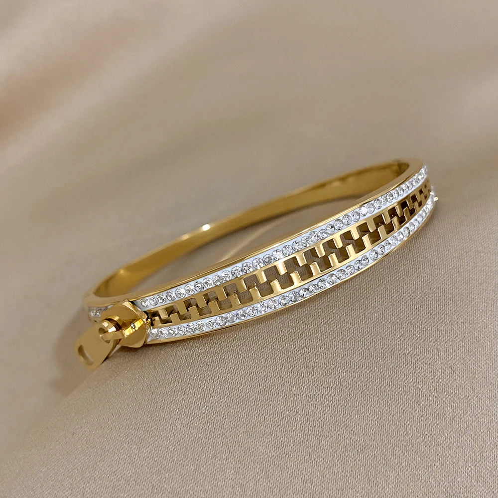 Original Zipper Bracelet Charm Bangle Stainless Steel Zip Hand Bracelets Gold Plated Luxury Jewelry for Women Designer