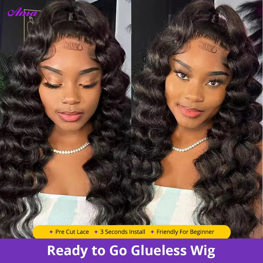 Ready to Wear 28 30 Inch Glueless Loose Deep Wave Lace Frontal Wig 5*5 Pre Plucked Lace Front Human Hair Wigs For Women