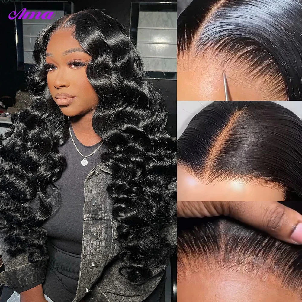 Ready to Wear 28 30 Inch Glueless Loose Deep Wave Lace Frontal Wig 5*5 Pre Plucked Lace Front Human Hair Wigs For Women