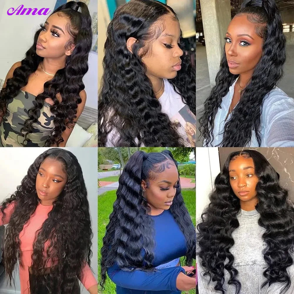 Ready to Wear 28 30 Inch Glueless Loose Deep Wave Lace Frontal Wig 5*5 Pre Plucked Lace Front Human Hair Wigs For Women