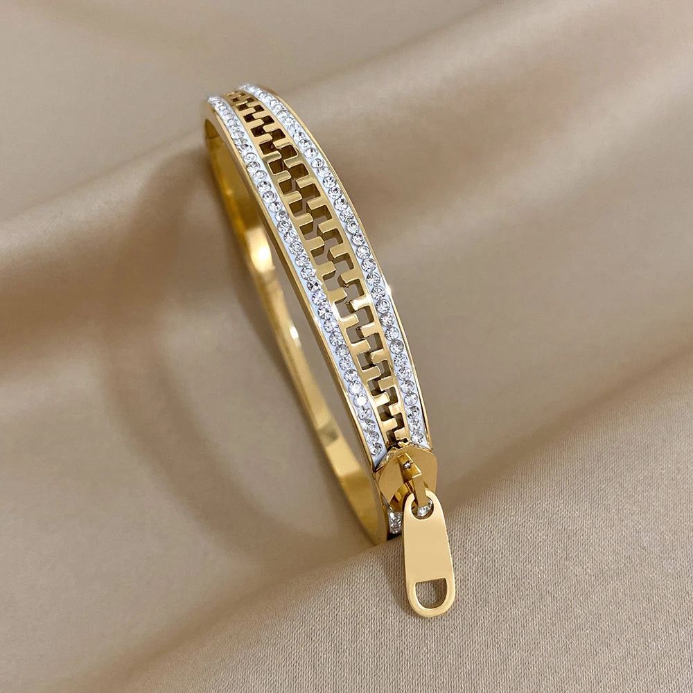 Original Zipper Bracelet Charm Bangle Stainless Steel Zip Hand Bracelets Gold Plated Luxury Jewelry for Women Designer