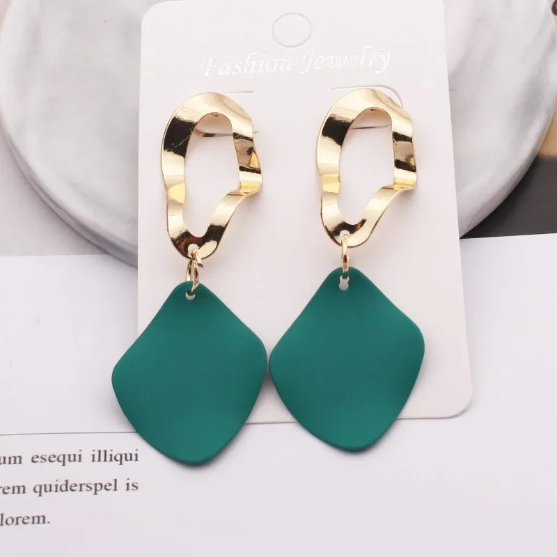 New Fashion Round Waterdrop Pendant Earrings for Women Geometric Metal Square Dangle Ear Jewelry oorbellen