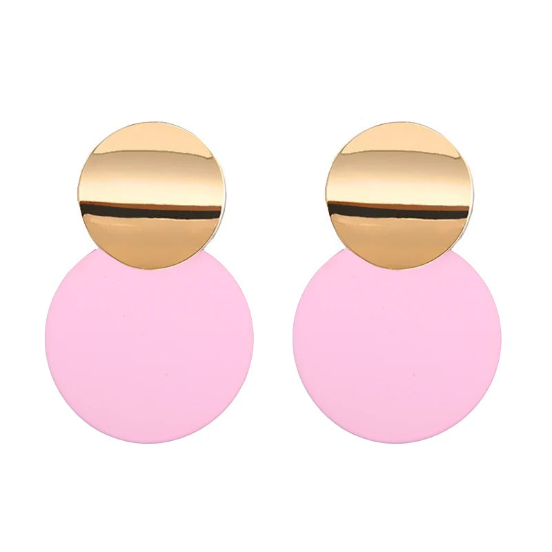 9 Colors Candy Double Round Metal Drop Earrings Charm Trendy Glossy Geometry Sequins Statement Brincos for Women Jewelry Gift