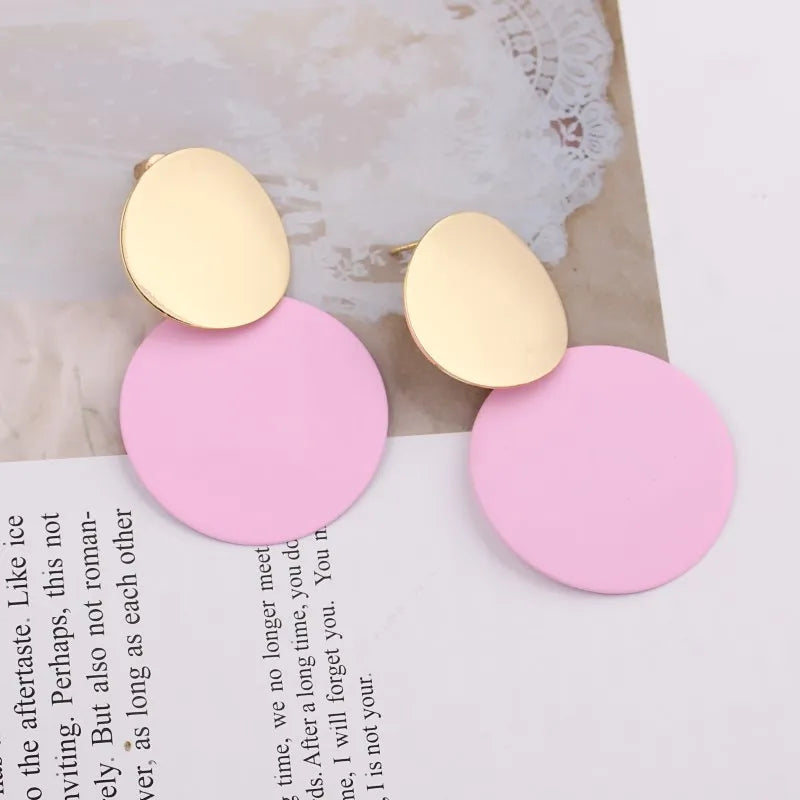 9 Colors Candy Double Round Metal Drop Earrings Charm Trendy Glossy Geometry Sequins Statement Brincos for Women Jewelry Gift