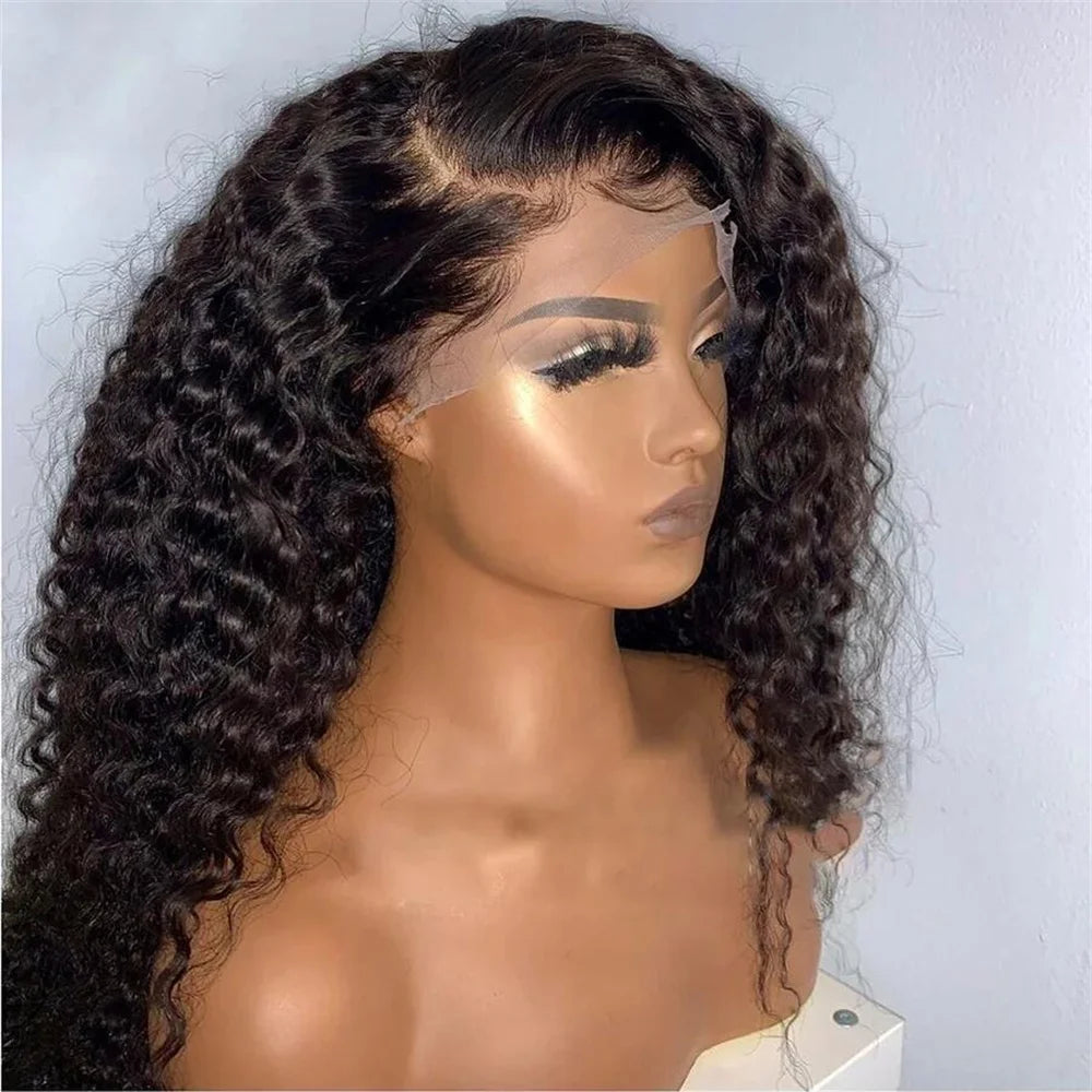 Long Kinky Curly Soft Black 26inch 180Density Lace Front Wig For African Women Babyhair Heat Resistant Preplucked Glueless