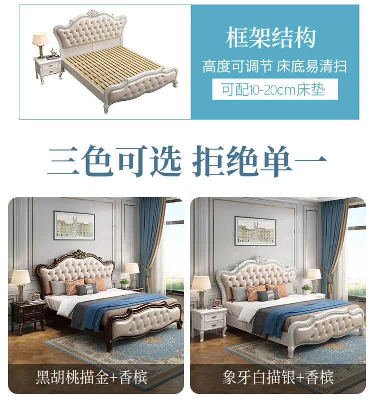 European Luxury Double Bed Modern Whitr King Aesthetic Frame Double Bed High End Sleeping Lit Deux Place Furniture For Bedroom