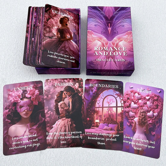 Romance and Love Oracle Cards Tarot English 12x7cm in Box Fortune Telling Toys Prophecy Divination Deck with Keywords 50-cards