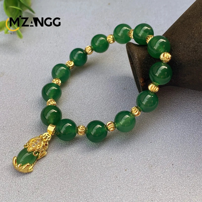 Natural Green Jade PiXiu Bracelet A-level Agate Men's and Women's Fashion Exquisite Jewelry Lucky Charms