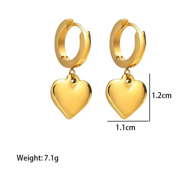 Stainless Steel Love Heart Pendant Necklace Earrings Set For Women 2025 New Trendy Gold Color Lip Chain Necklace Jewelry Gift