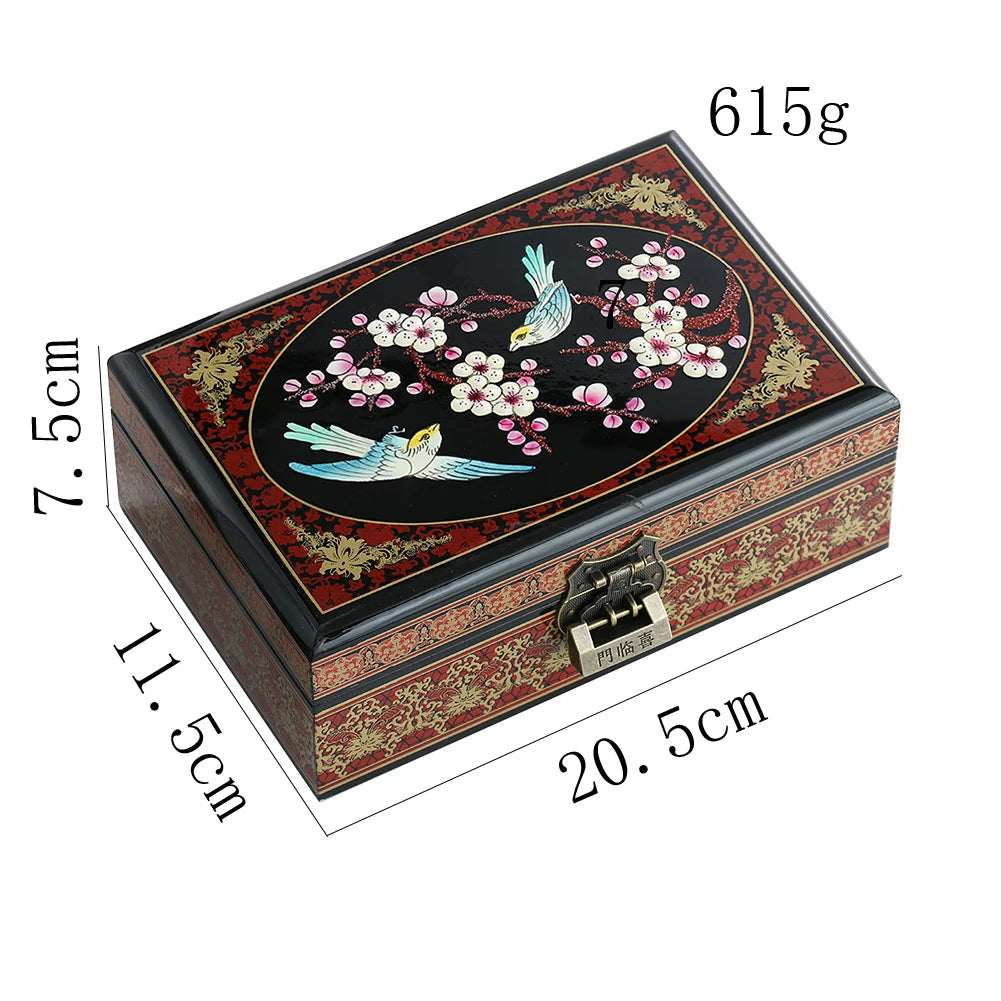 Muy Bien Chinese Style Wooden Jewelry Box Organizer Antiquity Push-gloss Lacquerware Makeup Jewelry Storage Case Wedding Gift