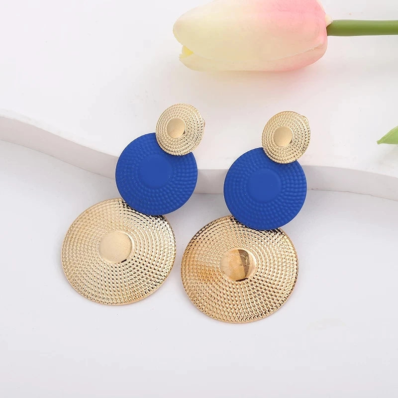 Bohemian Exaggerate Round Statement Earrings for Women European Vintage Geometric Multilayer Long Earrings Party Drop Jewelry