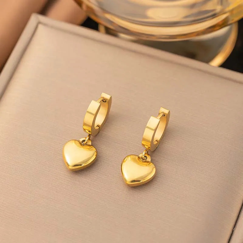 Stainless Steel Love Heart Pendant Necklace Earrings Set For Women 2025 New Trendy Gold Color Lip Chain Necklace Jewelry Gift