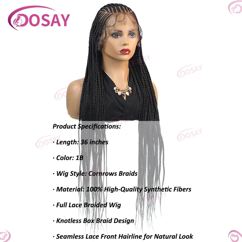 36" Cornrow Braids Hair Wig Synthetic Braided Wigs For Women Full Lace Cornrow Braid Wig Braid African Knotless Box Braided Wigs