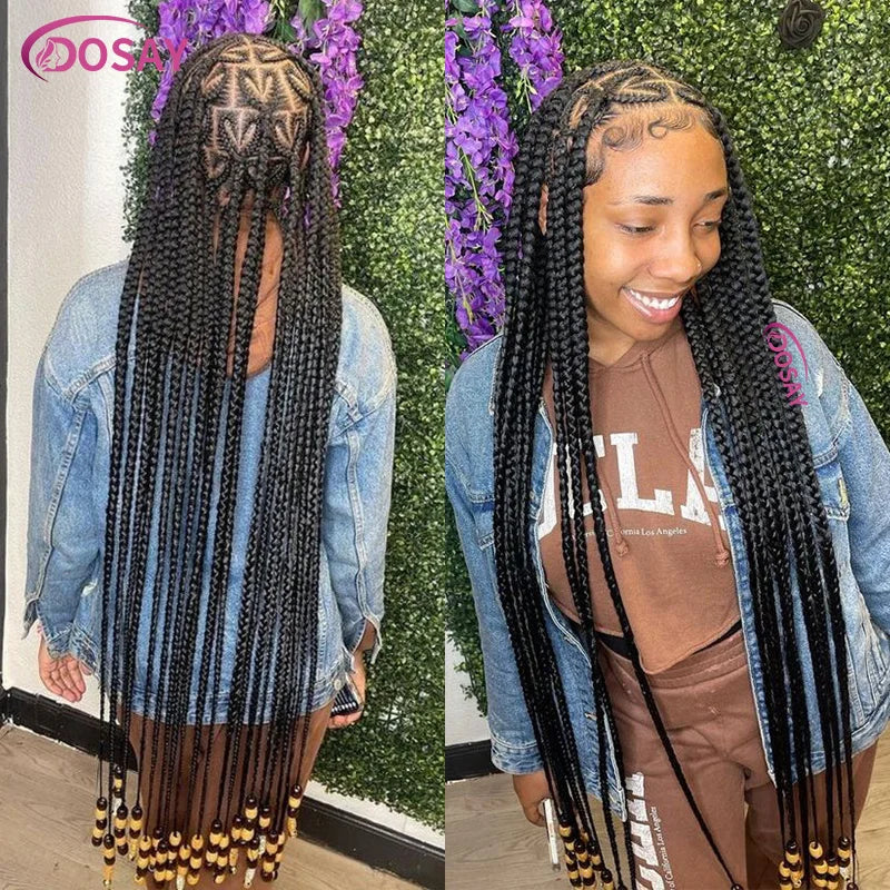 On Sale Heart Box Braids Lace Wig 36 Inches Synthetic Lace Braided Wigs Cornrow Braids Lace Front Wigs For Black Women Clearance