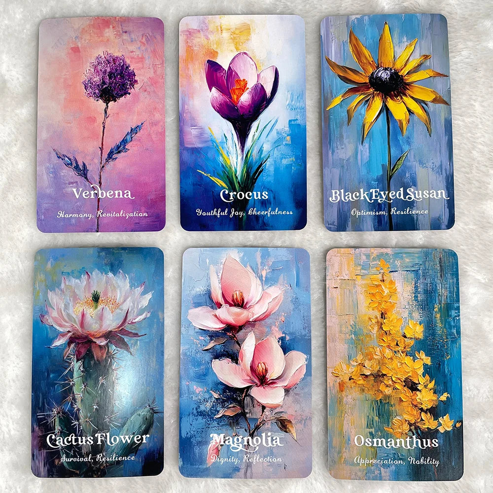 56pcs Flower Language Theme Life Attitude 12x7cm Divination Runes Board Game Props English Oracle in Box Tarot Cards