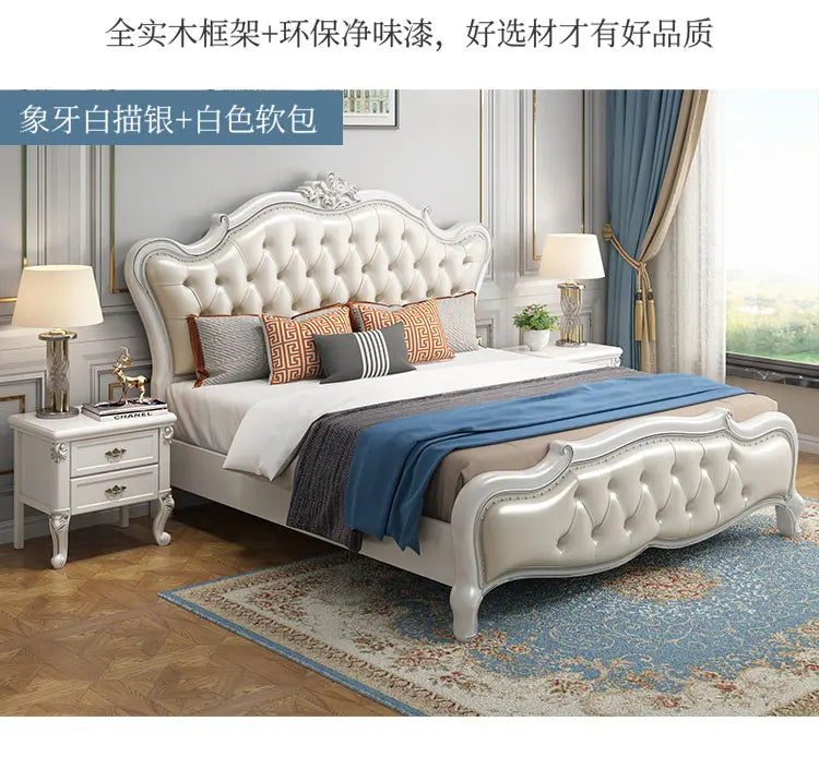 European Luxury Double Bed Modern Whitr King Aesthetic Frame Double Bed High End Sleeping Lit Deux Place Furniture For Bedroom