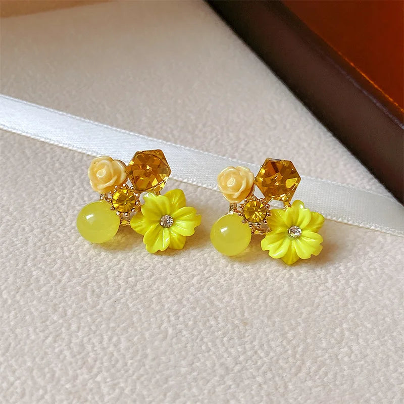 Yellow Color Hanging Earrings for Women Flower Dangle Earrings Korean Fashion Women's Earrings Party Gift pendientes mujer