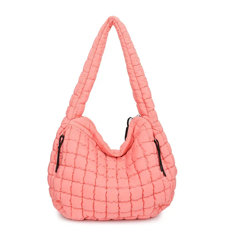 Casual Ruched Hobos Women Shoulder Bags Quilted Padded Crossbody Bag Large Capacity Nylon Puffer Tote Bag Big Shopper Purses