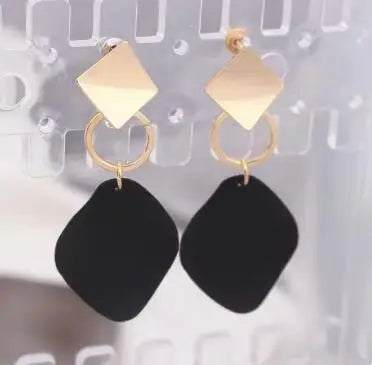 Double Color Rhombus Shape Dangle Earrings for Women Hollow Golden Metal Lattice Drop Earrings Geometry Party Punk Jewelry