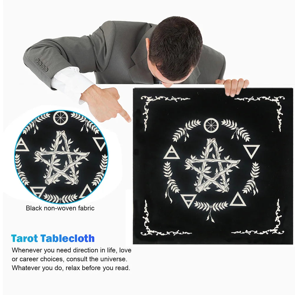 Tarot Card Tablecloth Pentagram Divination Altar Cloth Board Game Fortune Astrology Card Pad Foldable 49x49cm for Solitaire