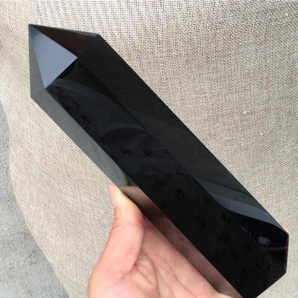 Natural Obsidian Hexagonal Prism Spiritual Healing Black Meditation Hexagonal Obelisk Wand Potion Furniture Desktop Gift