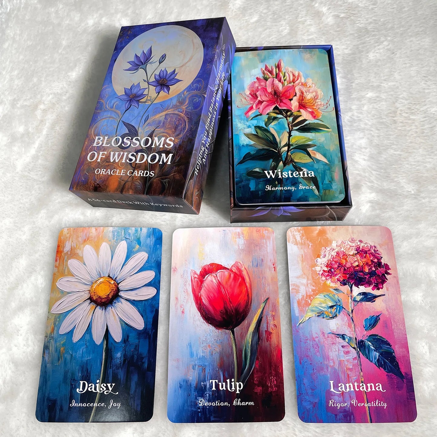 56pcs Flower Language Theme Life Attitude 12x7cm Divination Runes Board Game Props English Oracle in Box Tarot Cards