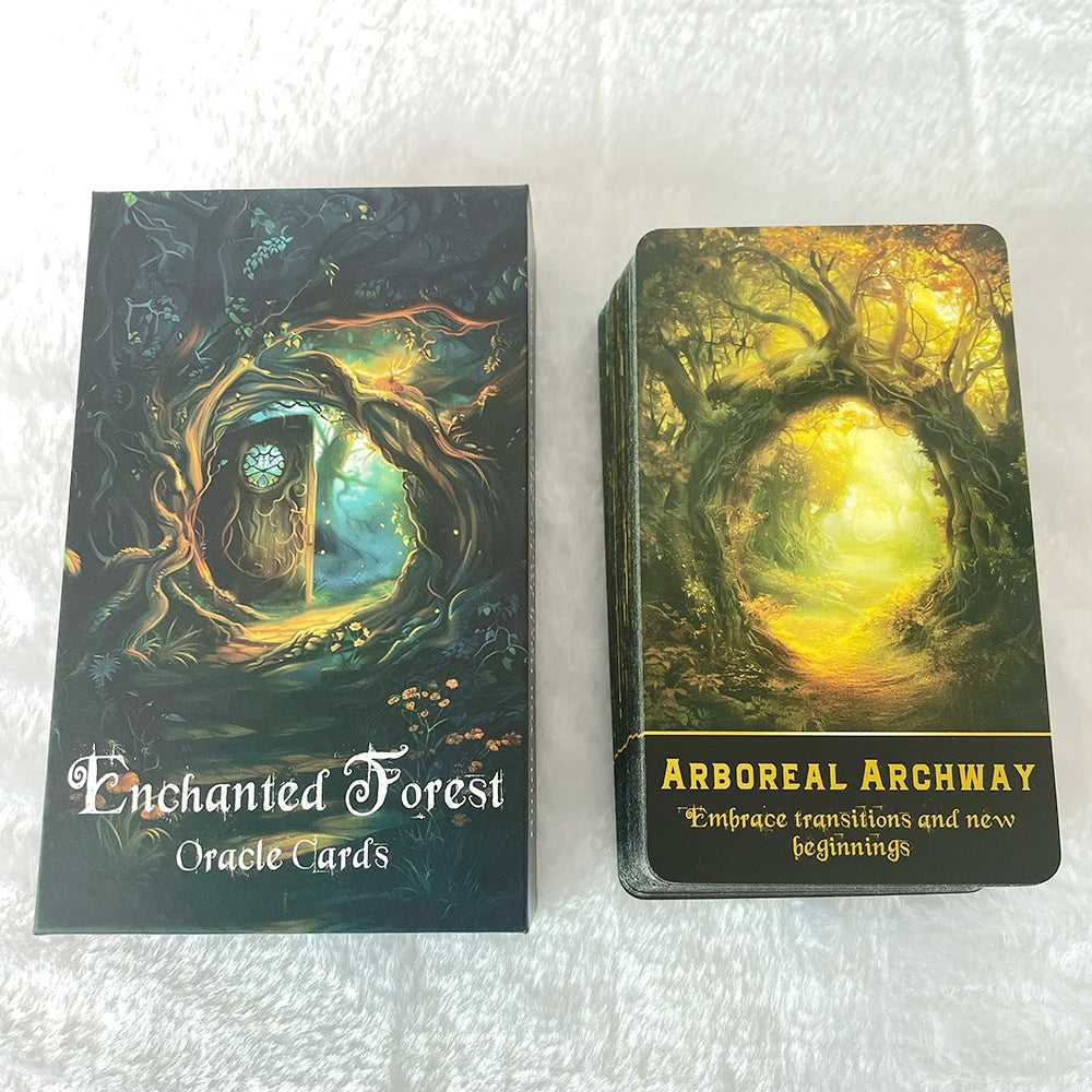 Enchanted Forest Oracle Cards, Wisdom Tarot Deck, Mystic Forest Taro, Fortune Telling Toys, with Meaning on It, 12x7cm, 50-Cards