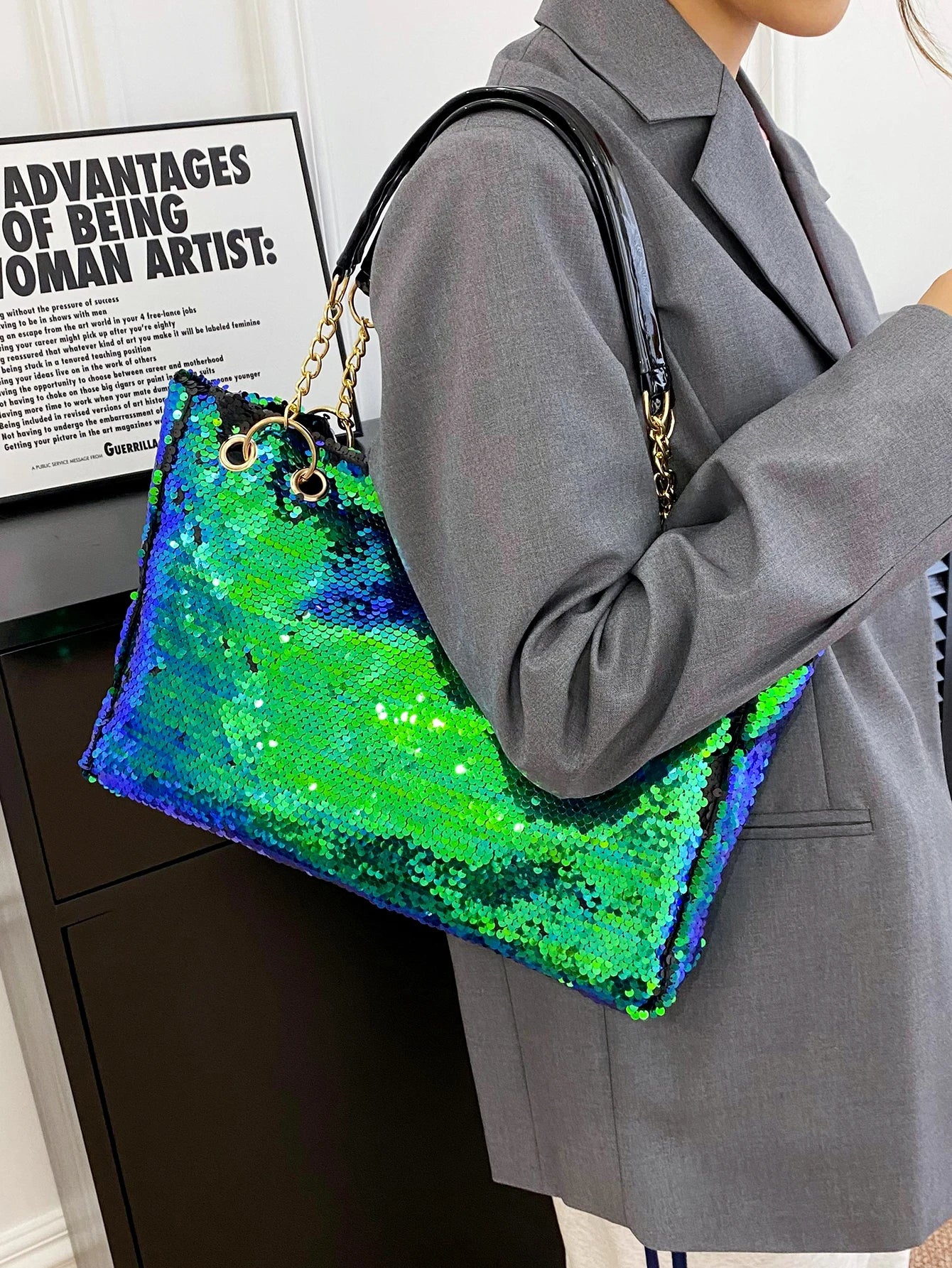 Fashion sequin portable pot bag female large capacity travel single shoulder bag versatile ladies bag