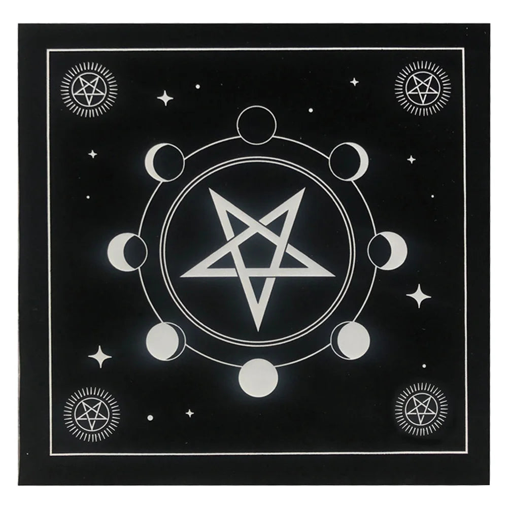 Tarot Card Tablecloth Pentagram Divination Altar Cloth Board Game Fortune Astrology Card Pad Foldable 49x49cm for Solitaire