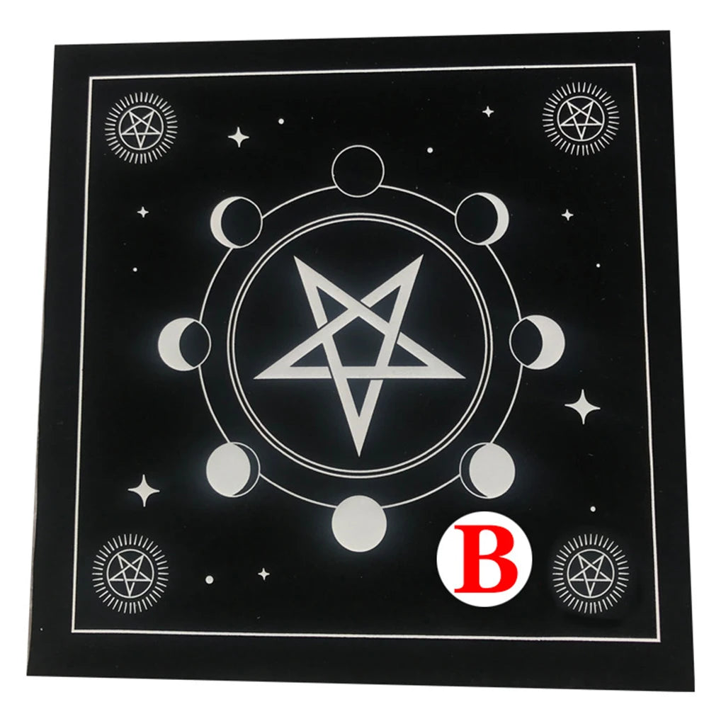 Tarot Card Tablecloth Pentagram Divination Altar Cloth Board Game Fortune Astrology Card Pad Foldable 49x49cm for Solitaire