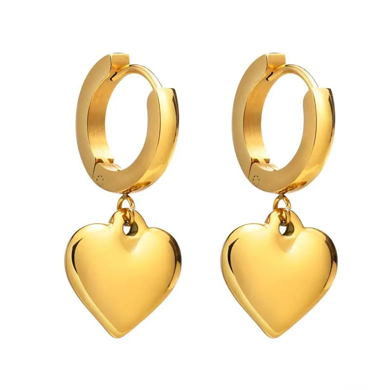 Stainless Steel Love Heart Pendant Necklace Earrings Set For Women 2025 New Trendy Gold Color Lip Chain Necklace Jewelry Gift