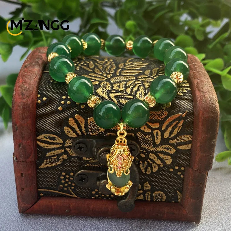 Natural Green Jade PiXiu Bracelet A-level Agate Men's and Women's Fashion Exquisite Jewelry Lucky Charms