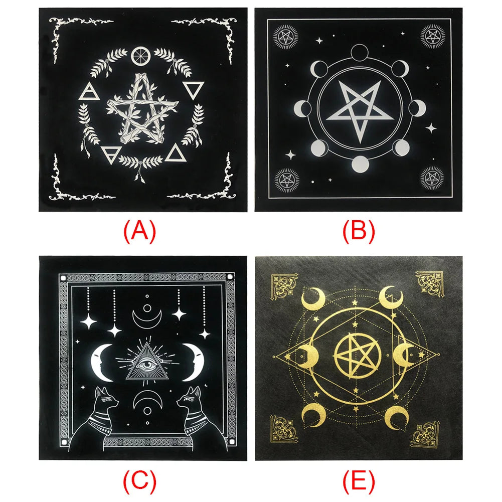 Tarot Card Tablecloth Pentagram Divination Altar Cloth Board Game Fortune Astrology Card Pad Foldable 49x49cm for Solitaire