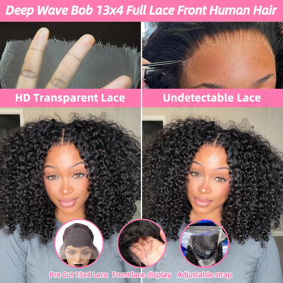 Curly Short Bob Human Hair Wigs 13x4 13X6 HD Lace Frontal Wig Brazilian Deep Wave 5x5 Closure Wig For Women Pre Plucked