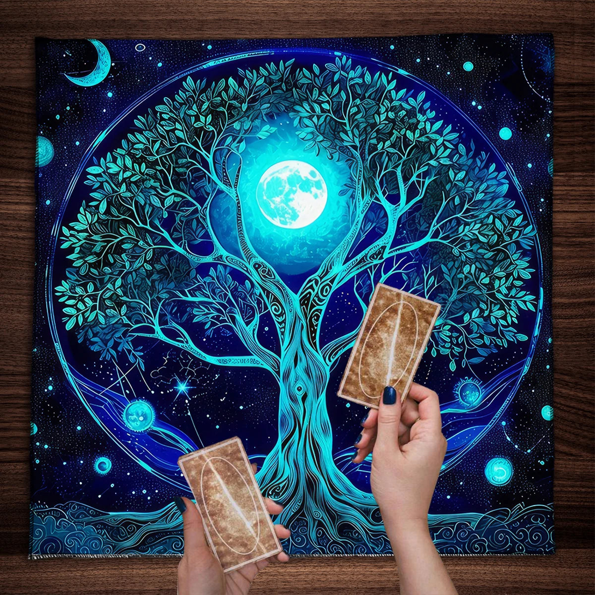 Tree Of Life Tarot Card Tablecloth Moon Phase Plants Table Cloth For Tarot Witch Wicca Altar Cloth Divination Cloth Card Pad