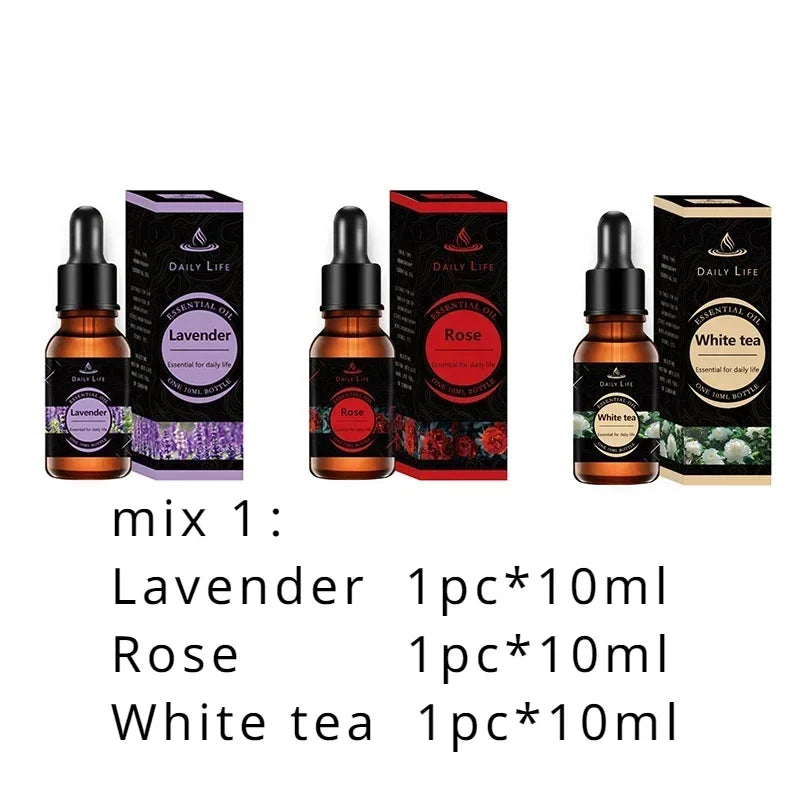 10ml*3pcs Aromatherapy Plant Essential Oil Water-soluble Humidifier Fireless Aromatherapy Refill Liquid Aromatherapy Machine Set