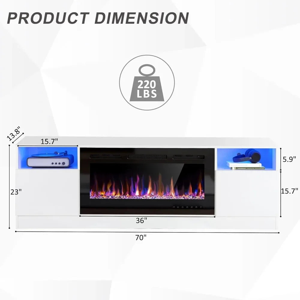 70" Fireplace TV Stand for TVs Up to 80" with 36" Electric Fireplace, TV Console for The Living Room