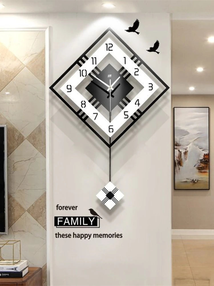 3D Living Room Minimalist Swing Wall Clock Nordic square Home Decoration Hanging Watch Wall Decor Light Luxury Clocks