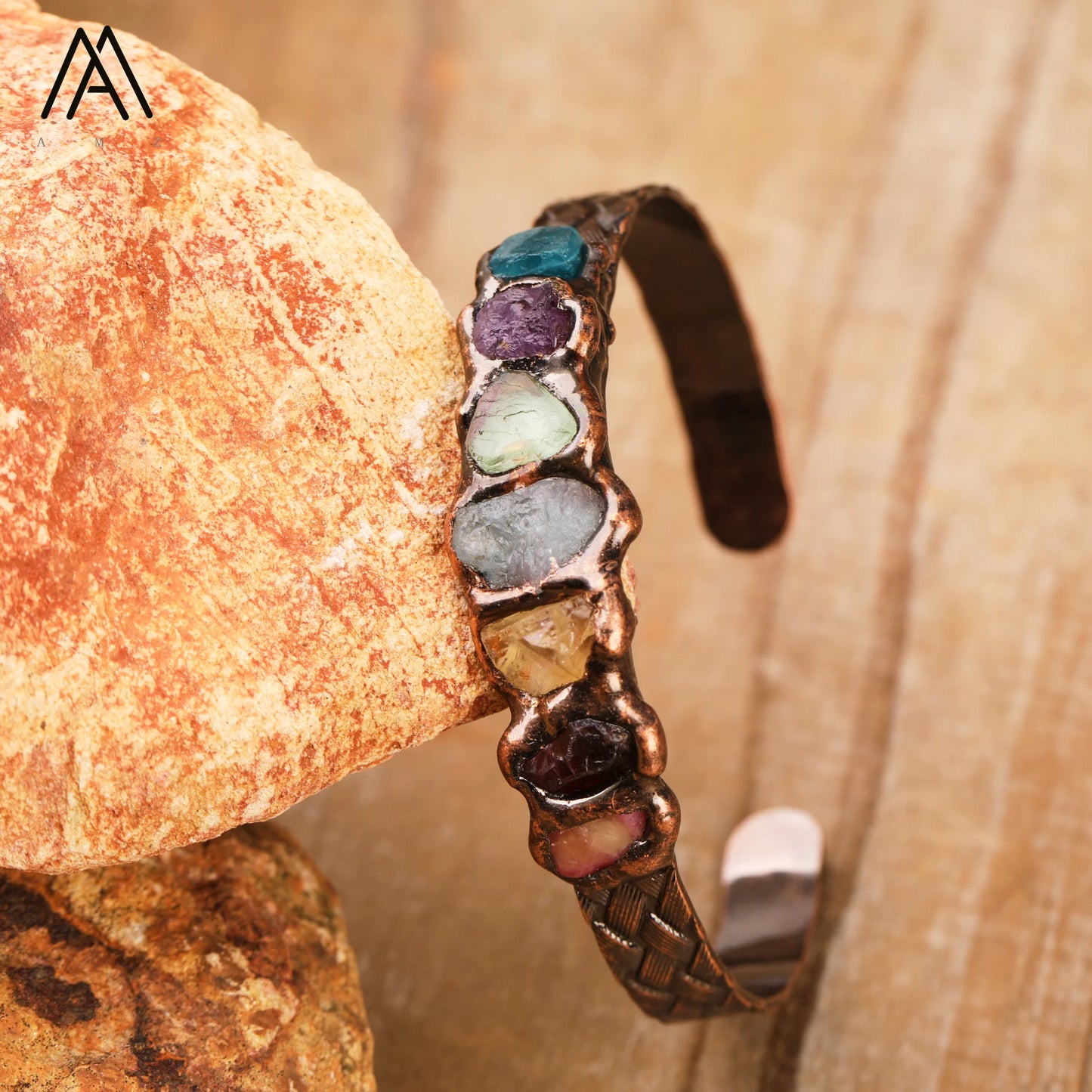 Raw Gemstones Healing Crystal Cuff Bracelet Open Bangles Vintage Jewelry for Man Energy Gifts