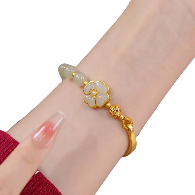 Natural Hetian Jade Lotus Pendant Amber South Vintage Energy Jewelry for Women Gift Hotan Jade Bracelet Antique Bracelet