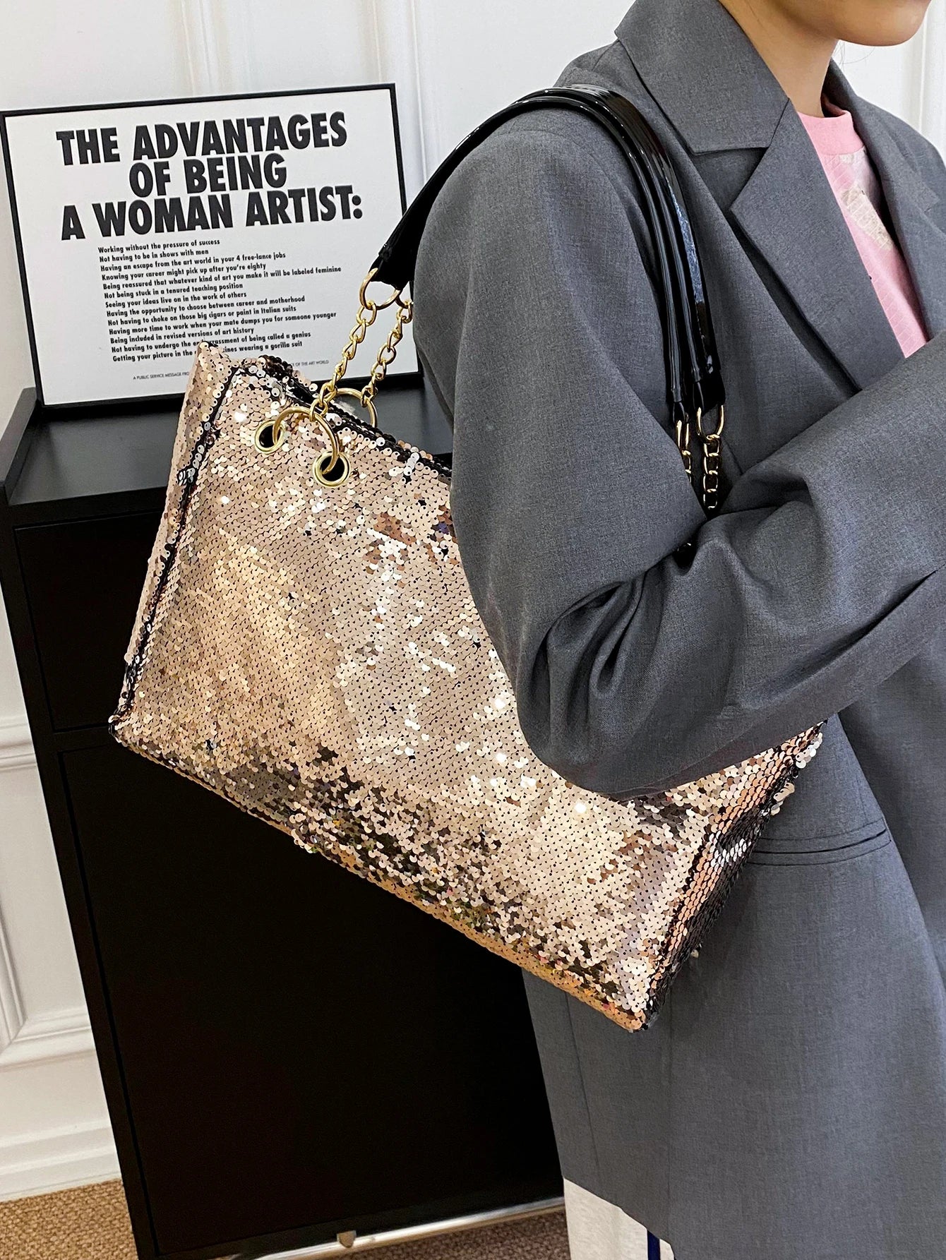 Fashion sequin portable pot bag female large capacity travel single shoulder bag versatile ladies bag