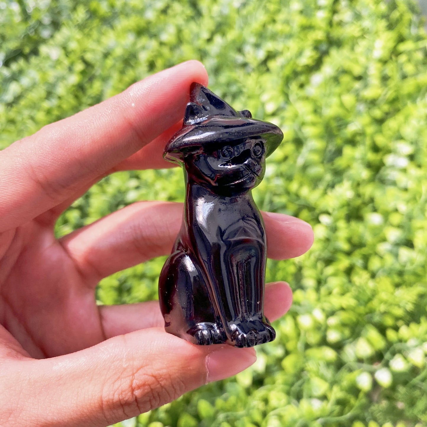 1PC High Quality Halloween Obsidian Wizard Cat Natural Crystal Carving,Gemstone Jewelry,Glitter, Healing crystal,Women gift