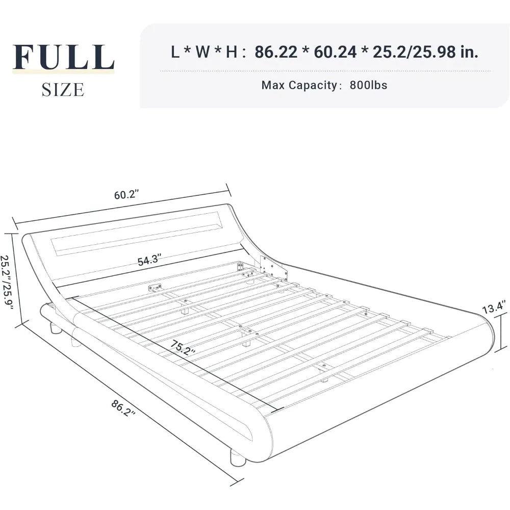 Beds, Full Size LED Platform Bed Frame with Adjustable Headboard/No Box Spring Need/Easy Assembly/Faux Leather in Black, Beds