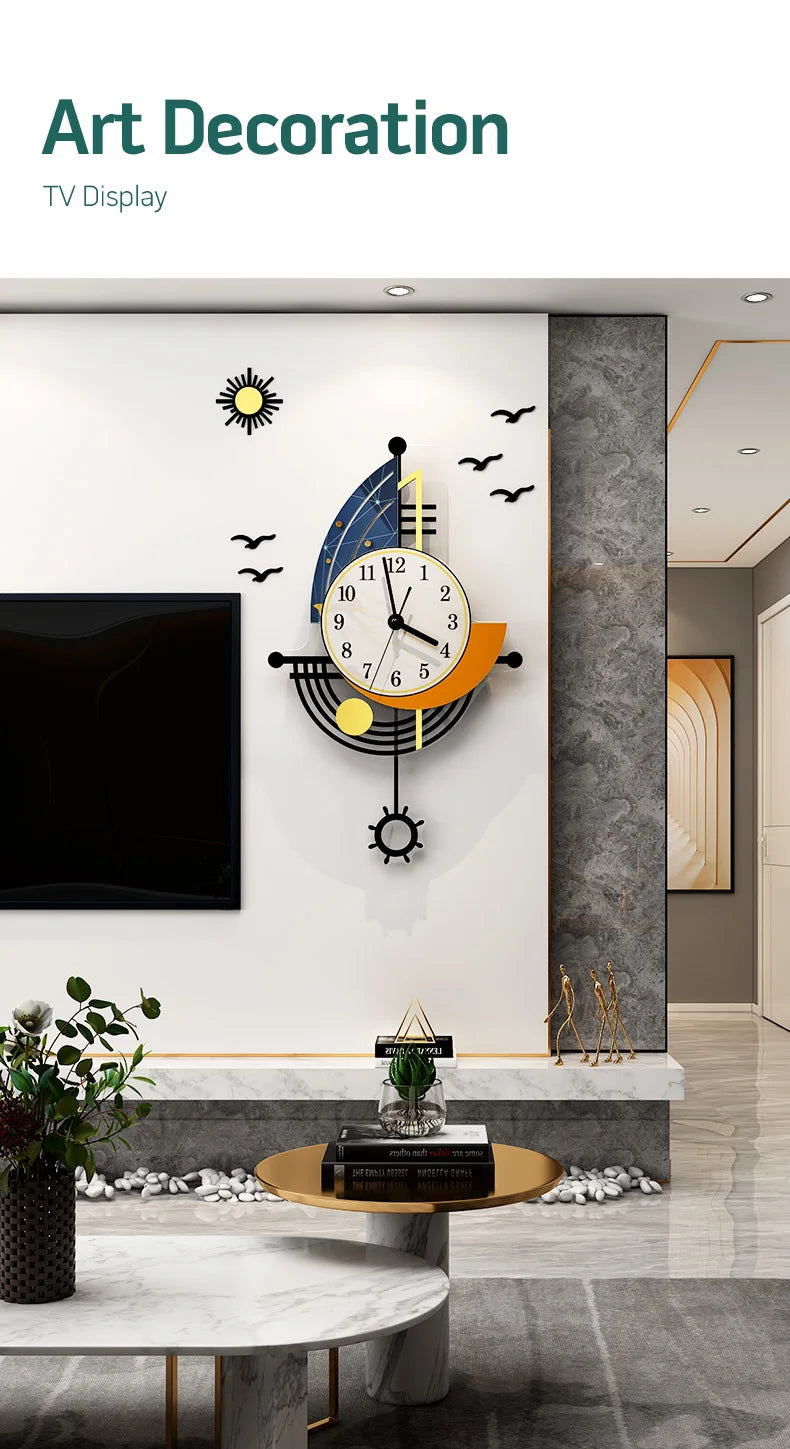 Decorative Wall Clock Navigation Sailboat Creative Design Clock Interior Watch Decoration Living Room Background Wall Decor