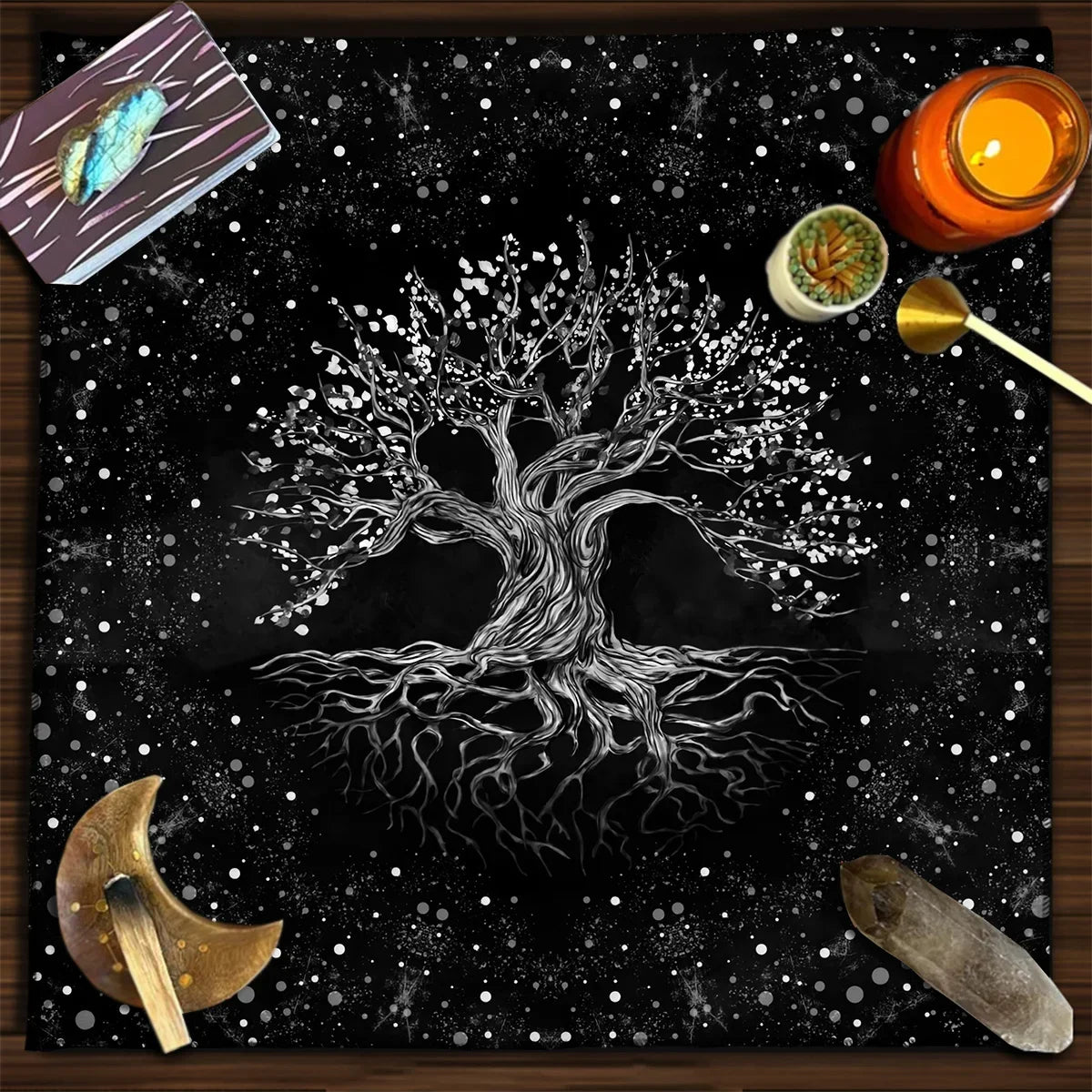 Tree Of Life Tarot Card Tablecloth Moon Phase Plants Table Cloth For Tarot Witch Wicca Altar Cloth Divination Cloth Card Pad