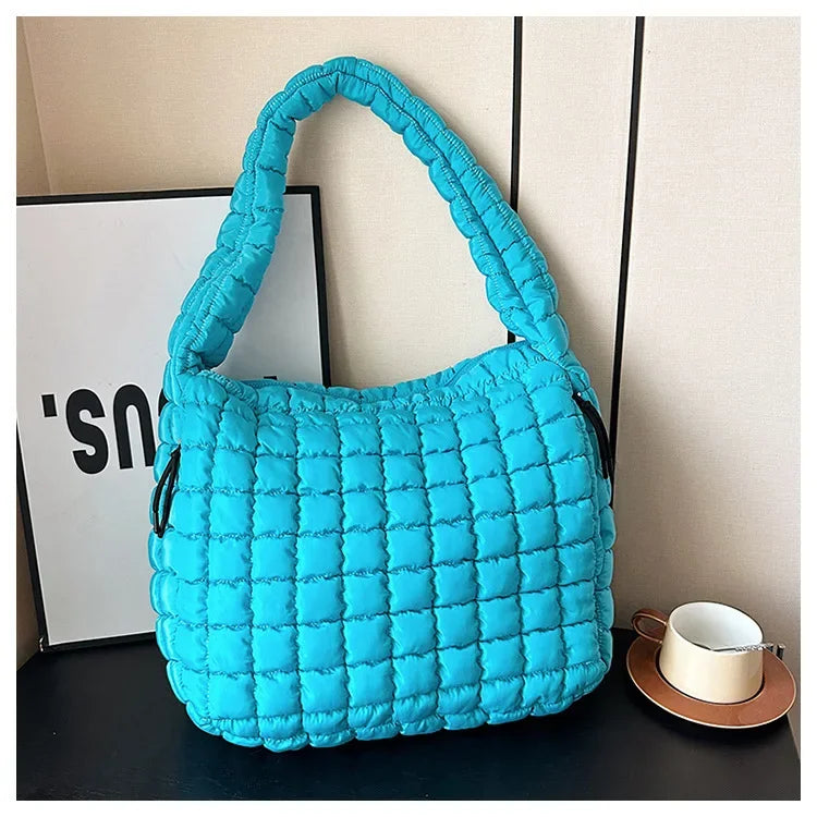 Casual Ruched Hobos Women Shoulder Bags Quilted Padded Crossbody Bag Large Capacity Nylon Puffer Tote Bag Big Shopper Purses