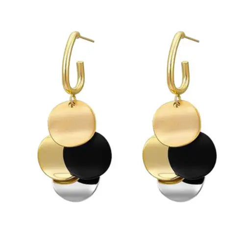 Metal Disc Dangle Hoop Earrings Glossy Stud Earrings for Women Gift Matching Jewelry Wholesale